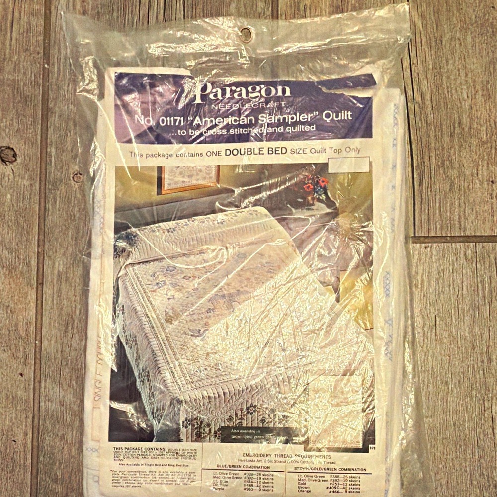 Vintage Paragon 01171 American Sampler Stamped Cross Stitch Double Quilt Top New